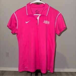 Nike Women’s Size Large LSA Embroidered Hot Pink Polo Short Sleeve Shirt